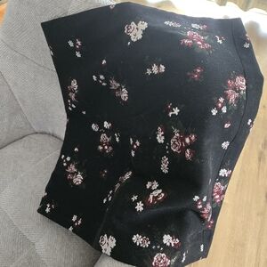 LOFT Black Skirt with Red and White Floral Accents